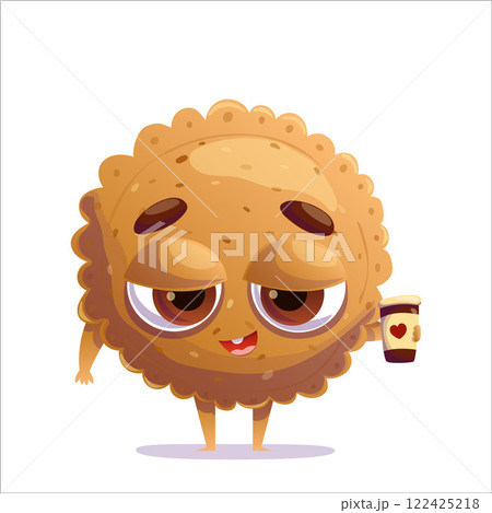 Vector character of a satisfied cookie with a glass of coffee in his hand. 122425218