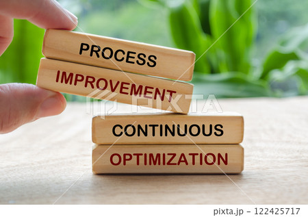 Process Improvement and Continuous Optimization text on wooden blocks. Business strategy and improvement concept Process Improvement and Continuous Optimization text on wooden blocks. Business strategy and improvement concept 122425717