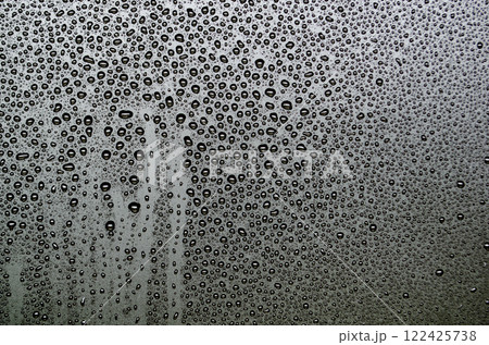 Water droplets with dark background suitable for wallpaper decoration. Droplets and decoration concept 122425738