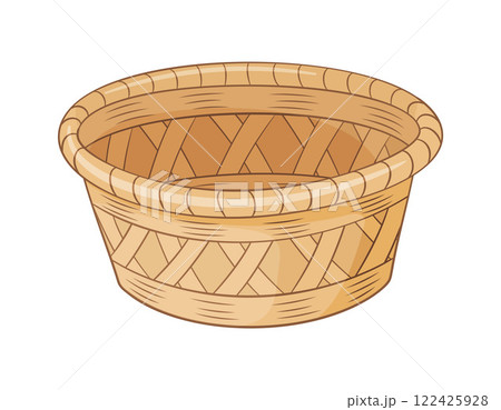 Empty wicker basket,accessories for storage or carrying. Hand drawn Trendy flat style isolated Empty wicker basket,accessories for storage or carrying. Hand drawn Trendy flat style isolated 122425928