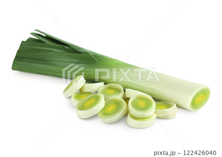Leek vegetable with slices isolated on white background 122426040