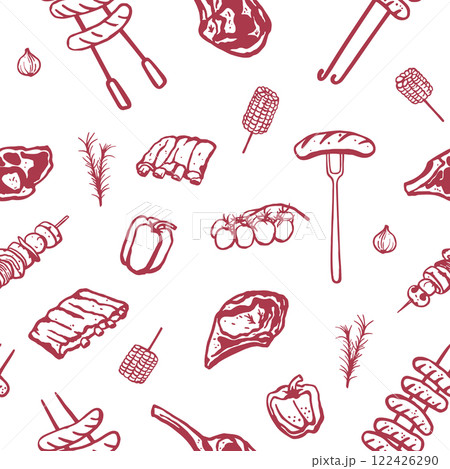 Hand drawn barbecue food seamless pattern 122426290