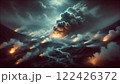 火山　溶岩から煙が出ている 122426372