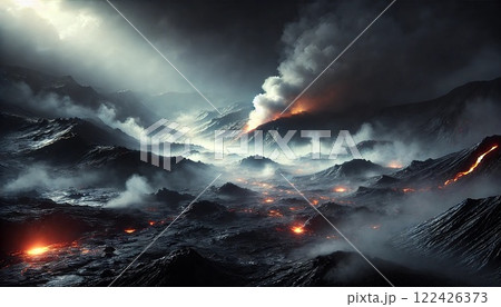 火山 溶岩の火がくすぶっている 火山 溶岩の火がくすぶっている 122426373