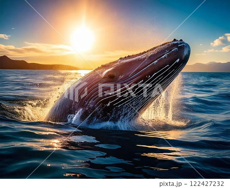 海で泳ぐ野生の大きなクジラ 122427232