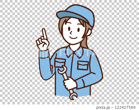 穿著工作服的女人_spanner_pointing_blue 穿著工作服的女人_spanner_pointing_blue 122427569