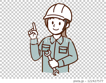 穿著工作服的女人_白色頭盔_綠色 122427577