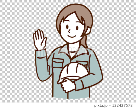 穿著工作服的女人_拿著白色頭盔 122427578