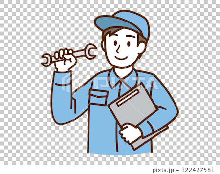 穿著工作服的男士_活頁夾和扳手_藍色 122427581