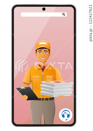 delivery man by phone courier service vector illustration delivery man by phone courier service vector illustration 122427621