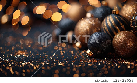Decorative ornaments and glimmering lights create an elegant ambiance for a winter celebration in a cozy setting 122428053