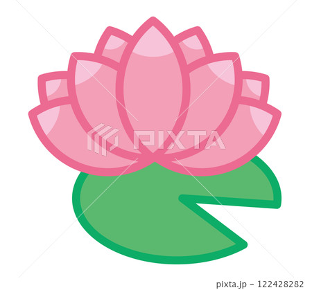 花のアイコン。ハスやスイレンなどの季節の花。シンプルなイラスト素材。 122428282