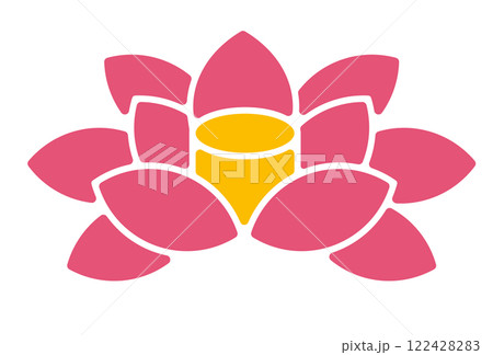 花のアイコン。ハスやスイレンなどの季節の花。シンプルなイラスト素材。 122428283