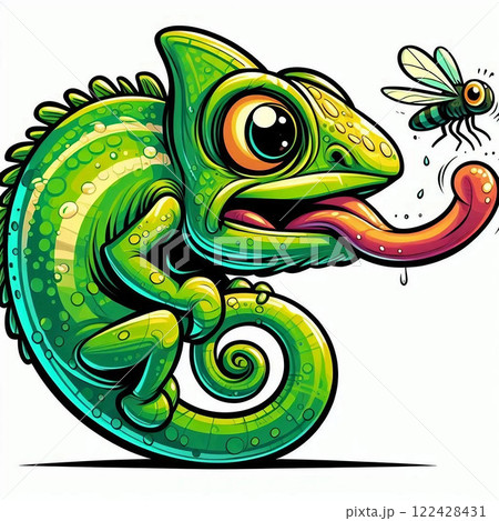 ハエを捕まえようとするカメレオン 122428431