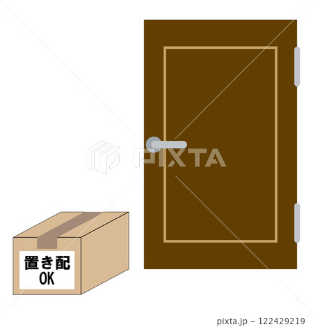 置き配サービス　玄関先に置かれた段ボールのフラットイラスト 122429219