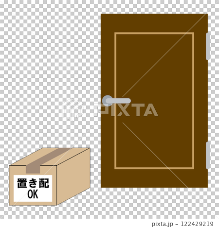 置き配サービス　玄関先に置かれた段ボールのフラットイラスト 122429219