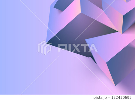 Abstract 3D background with mix of cubes. Geometric shapes intersecting in violet and pink y2k styled background 122430693