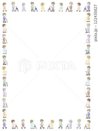 散歩する老人のフレームイラスト 散歩する老人のフレームイラスト 122430827