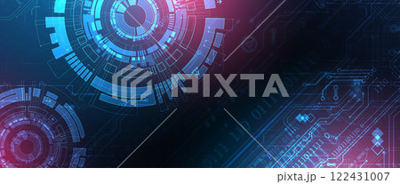 Abstract background. Scientific and technological concept with the use of technical elements formed in the shape of a circle. 122431007