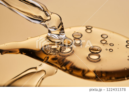 A pipette with a beautiful drop of gel-textured facial serum. 122431378