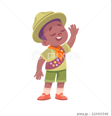 Boy Scout Character in Khaki Costume Vector Illustration Boy Scout Character in Khaki Costume Vector Illustration 122431548