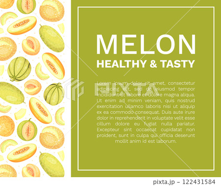 Sweet Melon Banner Design with Ripe Fruit Vector Template 122431584