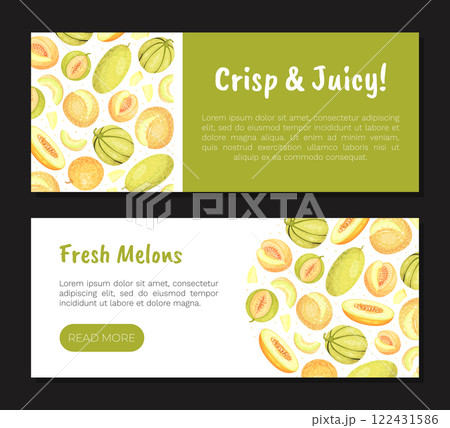 Sweet Melon Banner Design with Ripe Fruit Vector Template 122431586