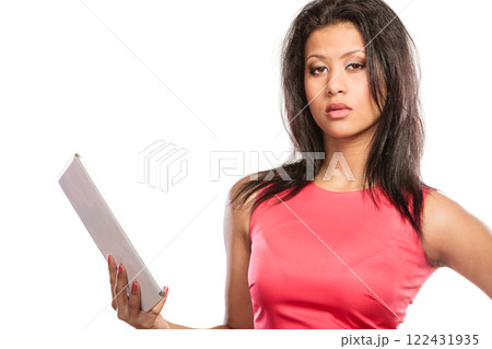 Mixed race african woman with pc tablet. Mixed race african woman with pc tablet. 122431935