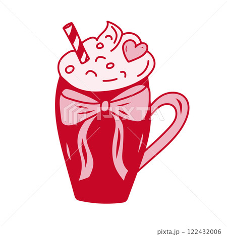 Delicious red cup filled with whipped cream and a colorful straw, perfect for festive occasions and sweet treats Delicious red cup filled with whipped cream and a colorful straw, perfect for festive occasions and sweet treats 122432006
