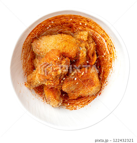 Isolated portion of fried chicken wings 122432321