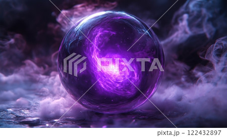 A glowing crystal ball with a purple cosmic nebula inside A glowing crystal ball with a purple cosmic nebula inside 122432897