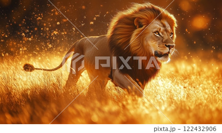 a majestic lion roaming freely in its natural habitat capturing its strength 122432906