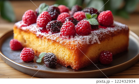 Cake with berries and honey on a plate 122432934