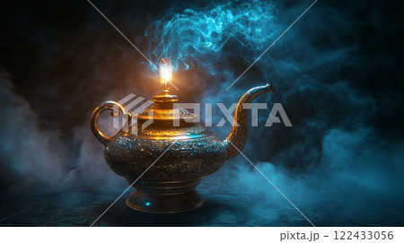 Wish concept lamp.Antique oil lamp style genem arabian nights 122433056