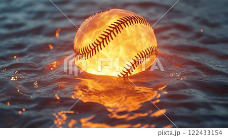 glowing baseball rests on textured surface 122433154
