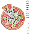 Hand-Drawn Watercolor Pizza With Tomatoes And Mushrooms 122433189