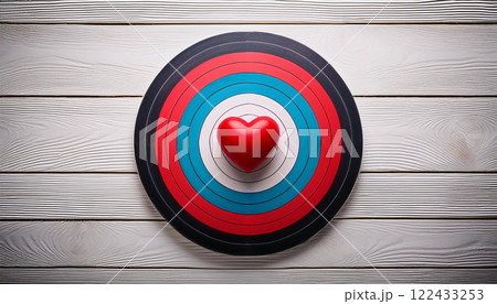Heart on Target Concept with Bullseye Symbolizing Love and Focus on Relationships Heart on Target Concept with Bullseye Symbolizing Love and Focus on Relationships 122433253
