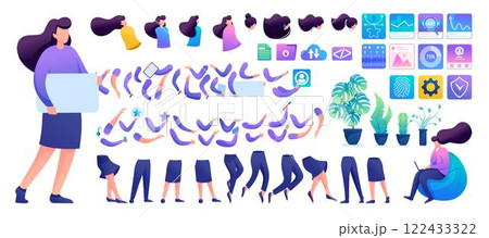 Constructor for creating a Young Girl N9. Create your own character with a Set of hands and feet. Flat 2D characters 122433322