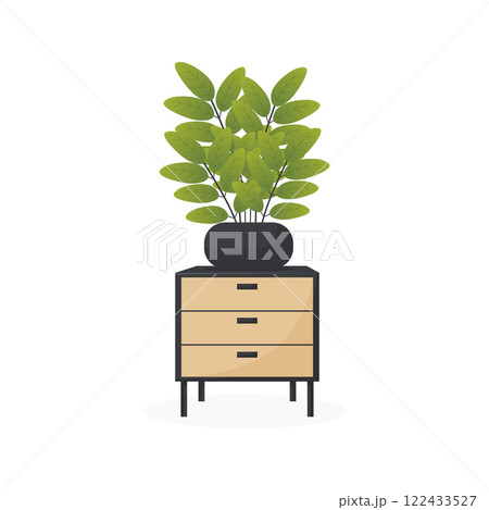 modern side table with a vase with decorative leaves on it flat illustration isolated on white background 122433527
