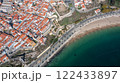 Aerial panorama of city of Sines, Setubal Alentejo Portugal Europe. Aerial view of old town fishing port, historic center and castle and beach. 122433897