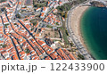 Aerial panorama of the city of Sines, Setubal Alentejo Portugal Europe. Aerial top view of the old town fishing port, historic castle and beach  122433900