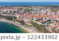 Aerial panorama of city of Sines, Alentejo Portugal Europe. Aerial view of old fishing port, historic center and castle.  122433902