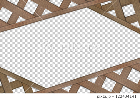A diagonally overlapping brown lattice frame made of bubinga wood. A diagonally overlapping brown lattice frame made of bubinga wood. 122434141