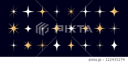 Stars set, sparkle icons collection. Set star abstract shapes. Template for design poster, card, banner. Vintage graphic set of star, light rays. Hand drawn design elements. Vector Illustration 122435274