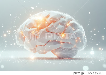 Brain on white background with glowing neurons and connections 122435318