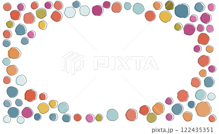 Colorful spotted round frame. Cute border with organic stains. Geometric art. Design element for frame, web pages, prints, posters, template, abstract background. 122435351