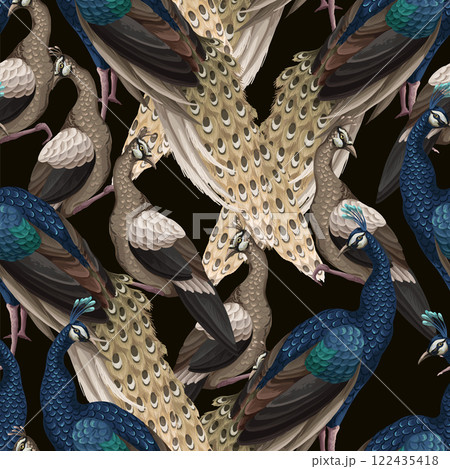 Seamless pattern with peacocks. Vector. Seamless pattern with peacocks. Vector. 122435418