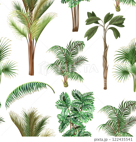 Seamless pattern with different palm trees. Tropical vector. Seamless pattern with different palm trees. Tropical vector. 122435541