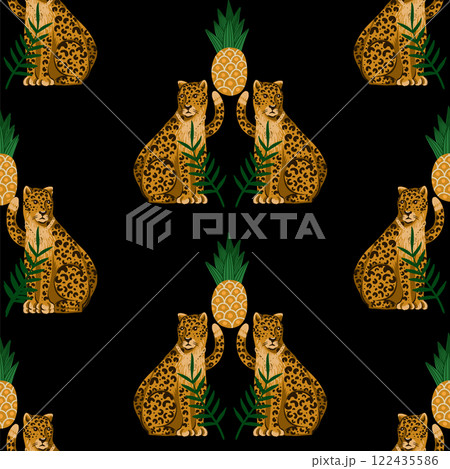 Seamless pattern with leopards and pineapple. Vector. Seamless pattern with leopards and pineapple. Vector. 122435586