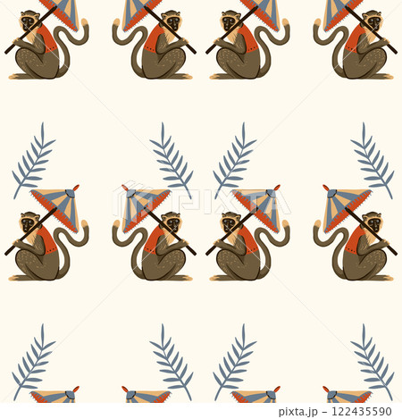 Seamless pattern with monkeys and umbrella. Vector. 122435590